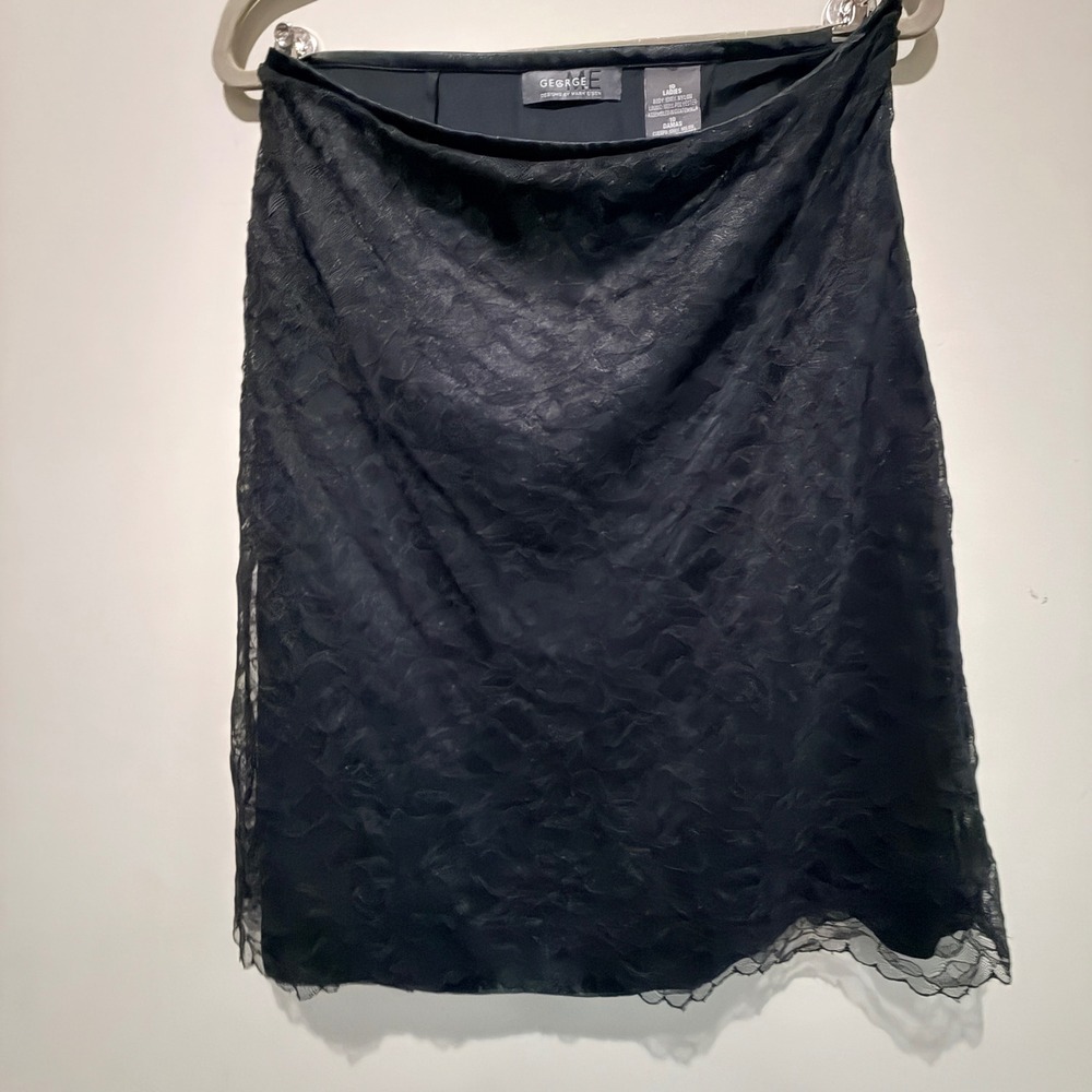 George ME Floral Lace Skirt Women Size 10 Black Whimsigoth Fairy Office Siren